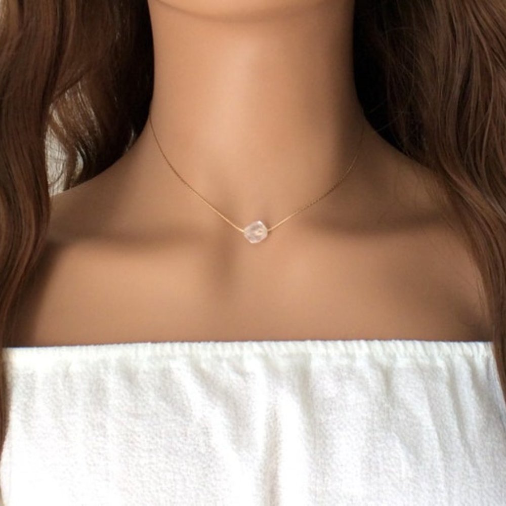Rose Quartz choker necklace 14k gold filled , crystal healing, pink necklace